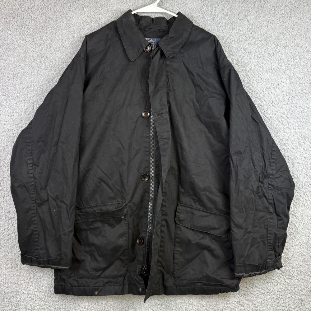 Polo Ralph Lauren Jacket Mens Large Black Cotton Field Coat Workwear Barn Y2K
